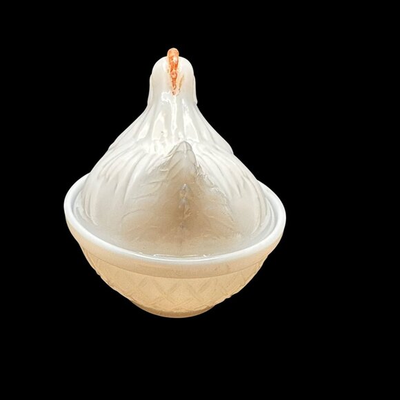 VTG Milk Glass Hen On Nest Dish With Basket Weave Base, candy or trinket dish - Picture 4 of 10